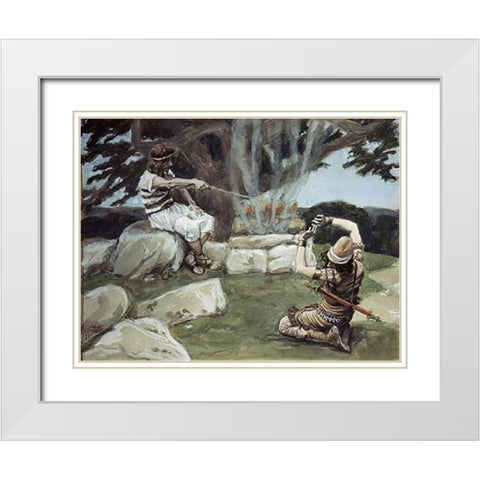 Angel Puts Fire On The Alter of Gideon White Modern Wood Framed Art Print with Double Matting by Tissot, James