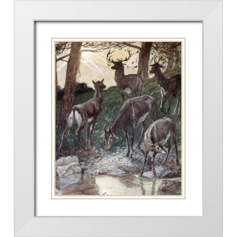 As Pants The Hart White Modern Wood Framed Art Print with Double Matting by Tissot, James Jacques