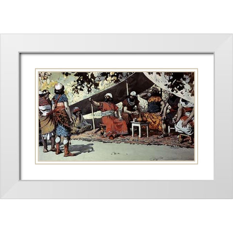 Ben-Hadad and The Kings Drinking In The Tent White Modern Wood Framed Art Print with Double Matting by Tissot, James