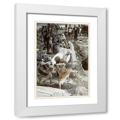 Body of Jesus Carried To The Stone of Anointing White Modern Wood Framed Art Print with Double Matting by Tissot, James Jacques