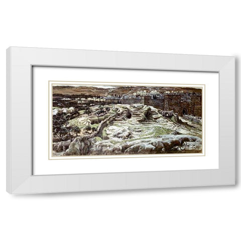 Calvary From The Walls of Herods Palace White Modern Wood Framed Art Print with Double Matting by Tissot, James