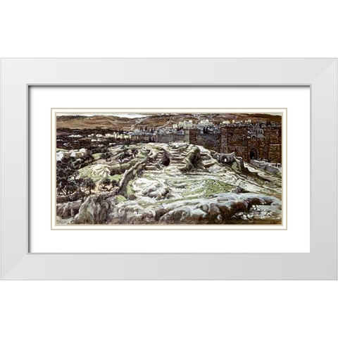 Calvary From The Walls of Herods Palace White Modern Wood Framed Art Print with Double Matting by Tissot, James