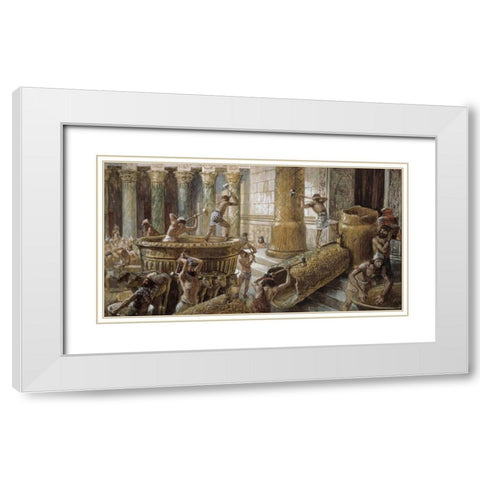 Chaldees Destroy The Brazen Sea White Modern Wood Framed Art Print with Double Matting by Tissot, James Jacques