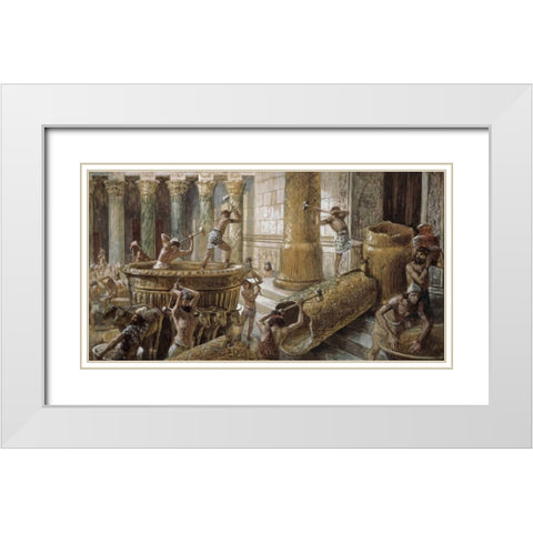 Chaldees Destroy The Brazen Sea White Modern Wood Framed Art Print with Double Matting by Tissot, James Jacques