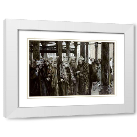 Chief Priests Take Counsel Together White Modern Wood Framed Art Print with Double Matting by Tissot, James