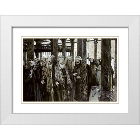 Chief Priests Take Counsel Together White Modern Wood Framed Art Print with Double Matting by Tissot, James