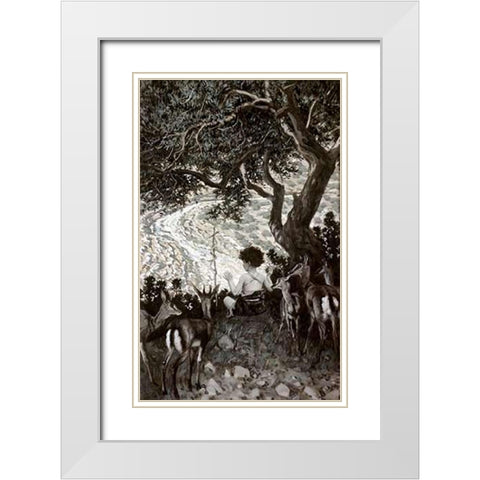 Childhood of John The Baptist White Modern Wood Framed Art Print with Double Matting by Tissot, James
