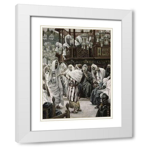 Museumist Healing The Withered Hand White Modern Wood Framed Art Print with Double Matting by Tissot, James