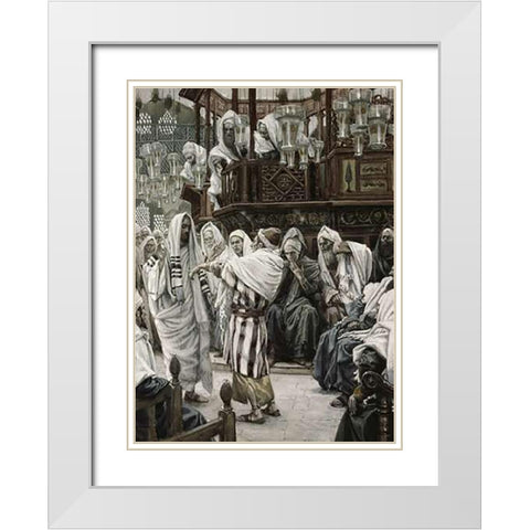 Museumist Healing The Withered Hand White Modern Wood Framed Art Print with Double Matting by Tissot, James