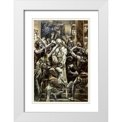 Museumist Mocked In The House of Caiaphas White Modern Wood Framed Art Print with Double Matting by Tissot, James