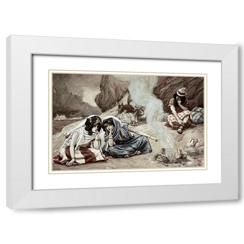 Daughters of Lot White Modern Wood Framed Art Print with Double Matting by Tissot, James