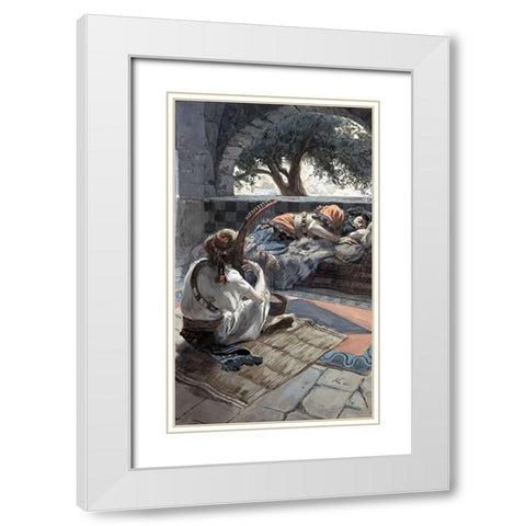 David Plays The Harp Before Saul White Modern Wood Framed Art Print with Double Matting by Tissot, James