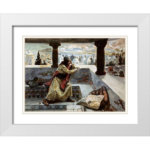 David Sees Bath-Sheba Bathing White Modern Wood Framed Art Print with Double Matting by Tissot, James