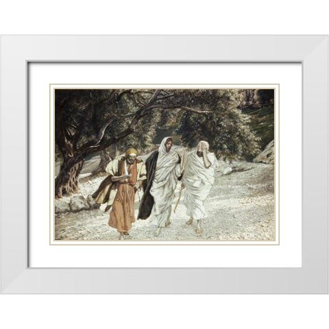 Disciples On The Road To Emmaus White Modern Wood Framed Art Print with Double Matting by Tissot, James Jacques