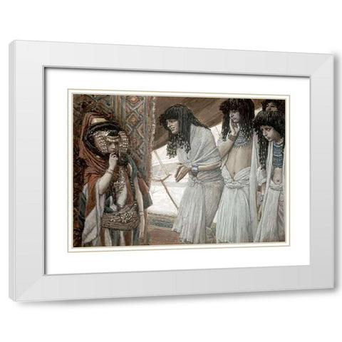 Egyptians Admire Sarahs (Sarai) Beauty White Modern Wood Framed Art Print with Double Matting by Tissot, James