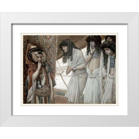 Egyptians Admire Sarahs (Sarai) Beauty White Modern Wood Framed Art Print with Double Matting by Tissot, James
