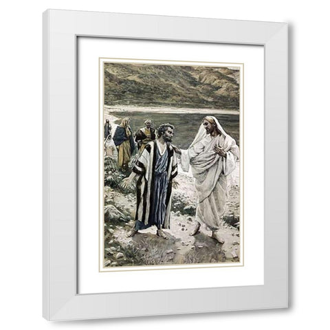 Feed My Lambs White Modern Wood Framed Art Print with Double Matting by Tissot, James