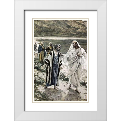 Feed My Lambs White Modern Wood Framed Art Print with Double Matting by Tissot, James