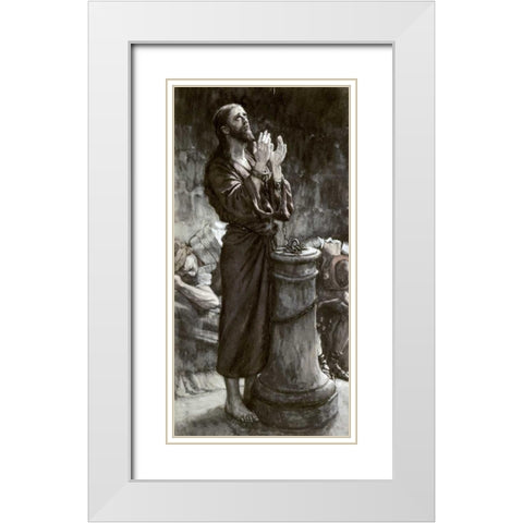 Friday Morning: Jesus In Prison White Modern Wood Framed Art Print with Double Matting by Tissot, James Jacques