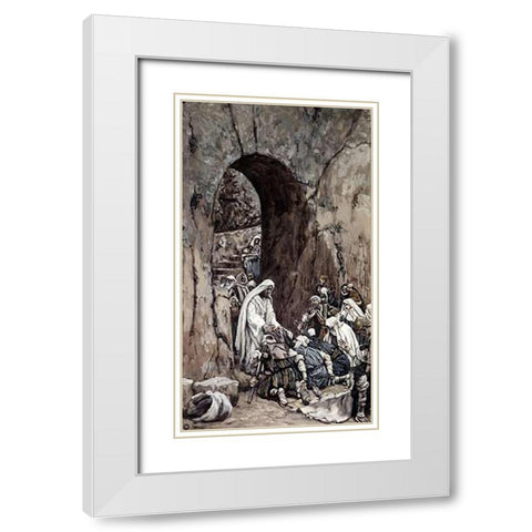 He Laid His Hands Upon the Sick White Modern Wood Framed Art Print with Double Matting by Tissot, James