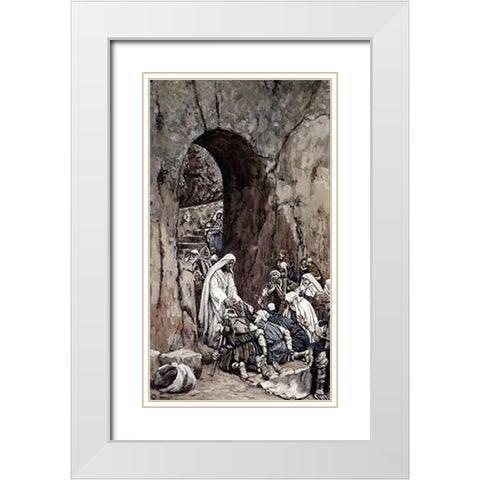 He Laid His Hands Upon the Sick White Modern Wood Framed Art Print with Double Matting by Tissot, James