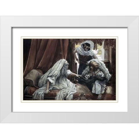 Jacob Deceives Isaac White Modern Wood Framed Art Print with Double Matting by Tissot, James
