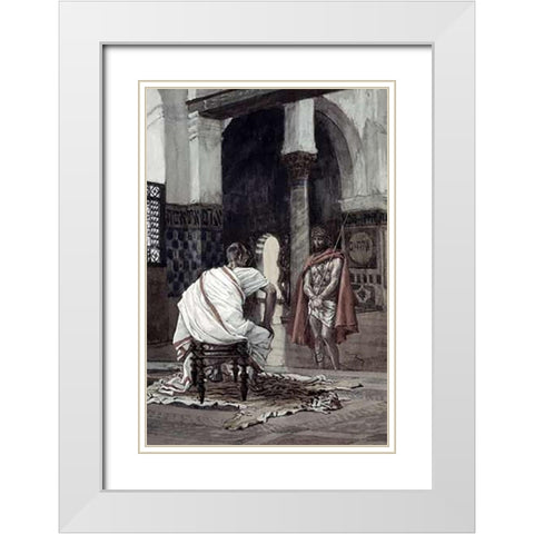 Jesus Before Pilate For The Second Time White Modern Wood Framed Art Print with Double Matting by Tissot, James
