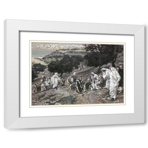 Jesus Healing The Lame and The Blind White Modern Wood Framed Art Print with Double Matting by Tissot, James Jacques