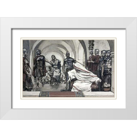 Jesus Led Back From Herod To Pilate White Modern Wood Framed Art Print with Double Matting by Tissot, James