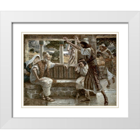 Job Hears Bad Tidings White Modern Wood Framed Art Print with Double Matting by Tissot, James Jacques