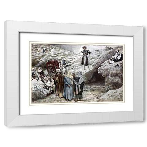 John The Baptist and The Pharisees White Modern Wood Framed Art Print with Double Matting by Tissot, James