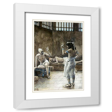 Joseph Interprets The Dreams Whilst In Prison White Modern Wood Framed Art Print with Double Matting by Tissot, James