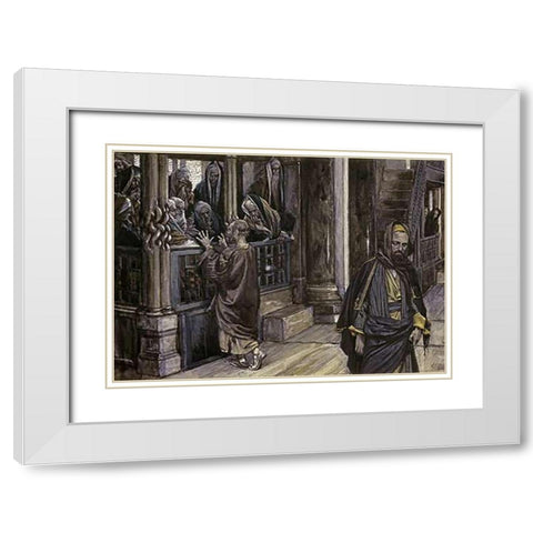 Judas Goes To The High Priests White Modern Wood Framed Art Print with Double Matting by Tissot, James