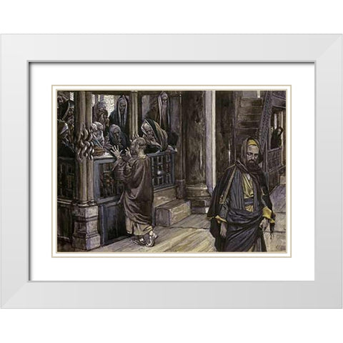 Judas Goes To The High Priests White Modern Wood Framed Art Print with Double Matting by Tissot, James