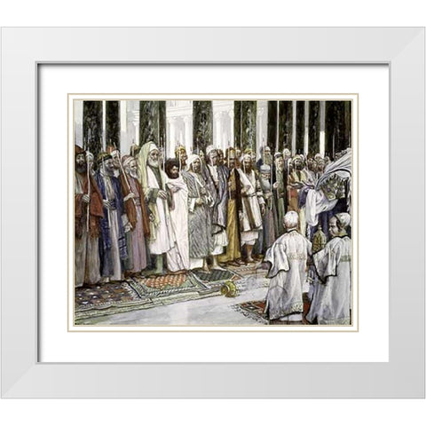 Legend of The Tests of Suitors of The Holy Virgin White Modern Wood Framed Art Print with Double Matting by Tissot, James