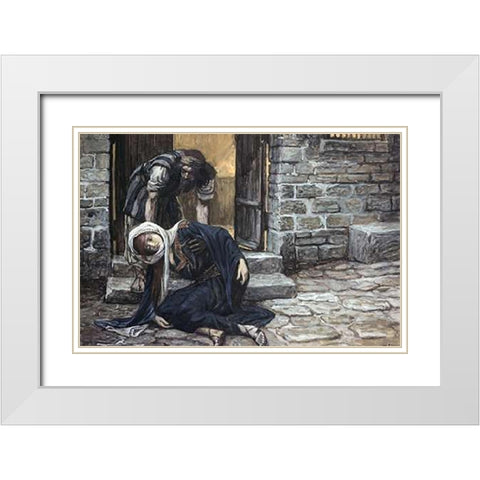 Levite Findeth His Dead Wife White Modern Wood Framed Art Print with Double Matting by Tissot, James