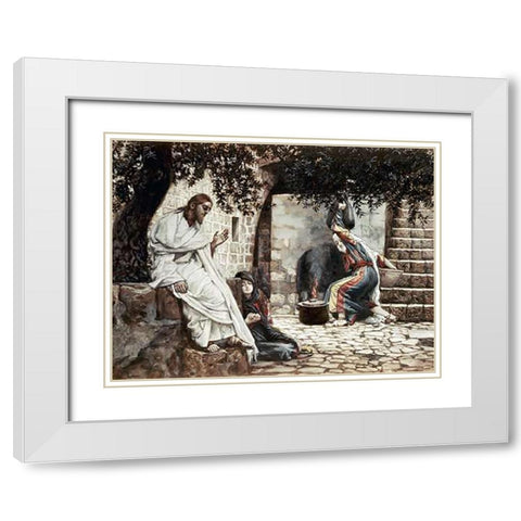 Magdalene at The Feet of Jesus White Modern Wood Framed Art Print with Double Matting by Tissot, James