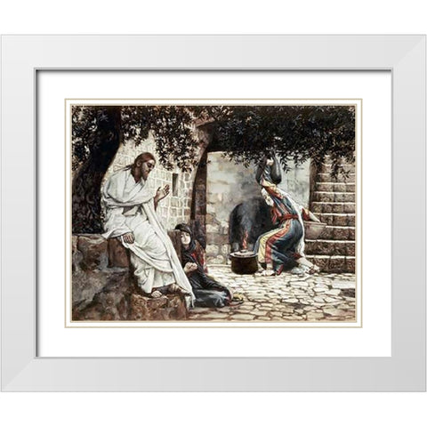 Magdalene at The Feet of Jesus White Modern Wood Framed Art Print with Double Matting by Tissot, James