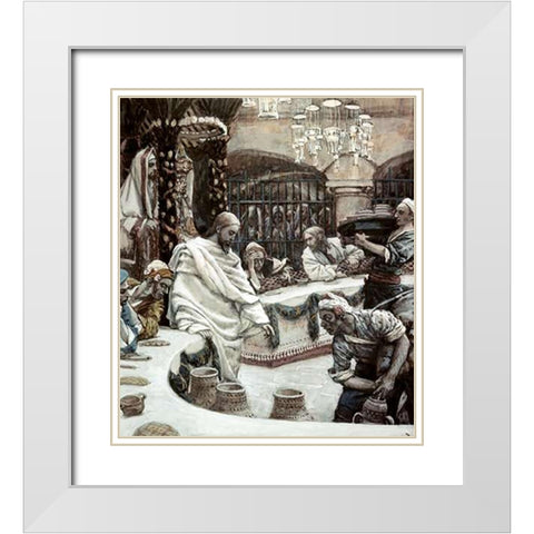 Marriage of Cana of Galilee White Modern Wood Framed Art Print with Double Matting by Tissot, James