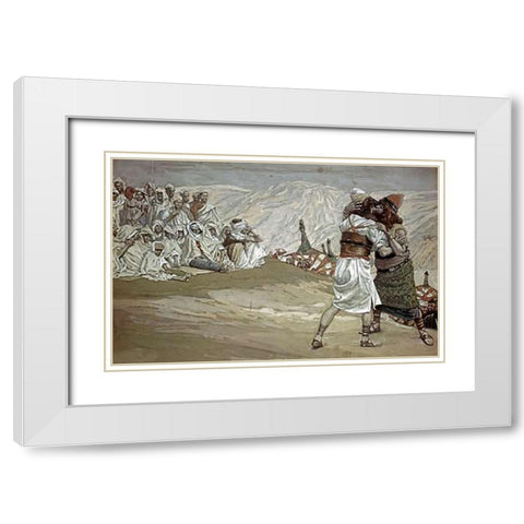 Meeting of Esau and Jacob White Modern Wood Framed Art Print with Double Matting by Tissot, James