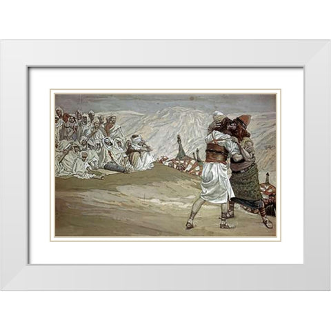Meeting of Esau and Jacob White Modern Wood Framed Art Print with Double Matting by Tissot, James