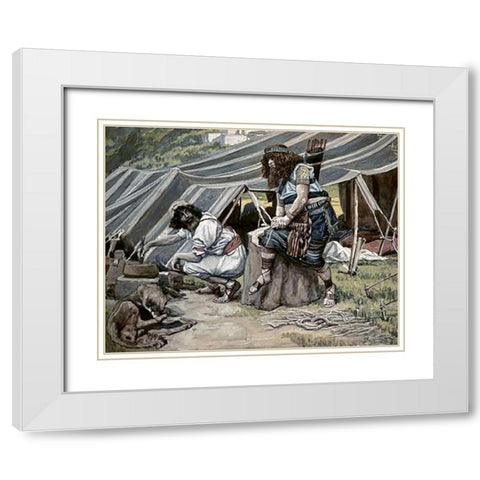 Mess of Pottage White Modern Wood Framed Art Print with Double Matting by Tissot, James