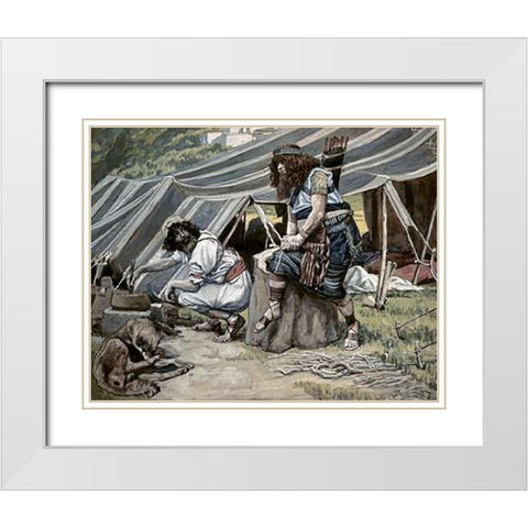 Mess of Pottage White Modern Wood Framed Art Print with Double Matting by Tissot, James