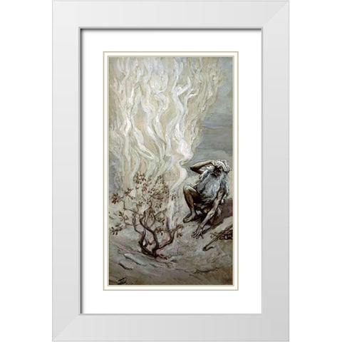 Moses Adores God In The Burning Bush White Modern Wood Framed Art Print with Double Matting by Tissot, James