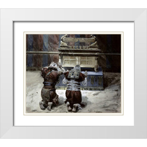 Moses and Joshua In The Tabernacle White Modern Wood Framed Art Print with Double Matting by Tissot, James Jacques