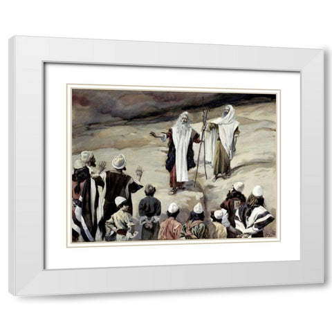 Moses Forbids The People To Follow Him White Modern Wood Framed Art Print with Double Matting by Tissot, James Jacques