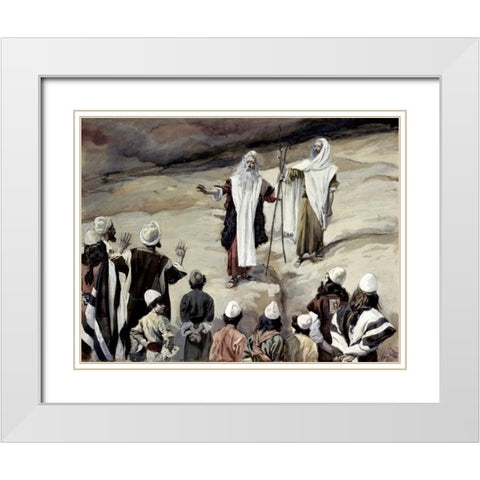 Moses Forbids The People To Follow Him White Modern Wood Framed Art Print with Double Matting by Tissot, James Jacques
