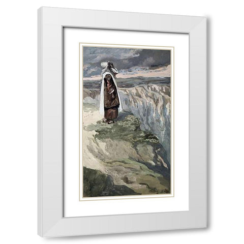 Moses On The Mountain During The Battle White Modern Wood Framed Art Print with Double Matting by Tissot, James