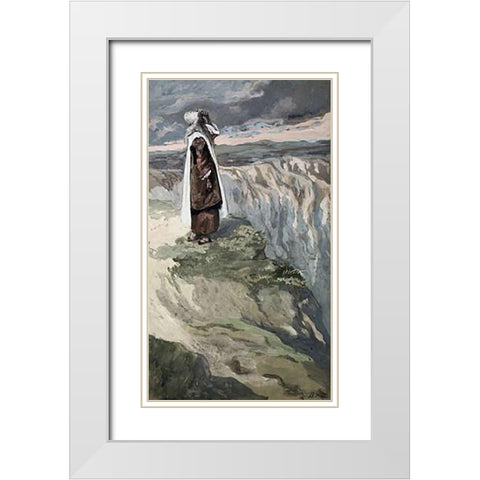 Moses On The Mountain During The Battle White Modern Wood Framed Art Print with Double Matting by Tissot, James