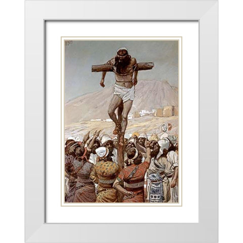 Mutilation of Adoni-Bezek White Modern Wood Framed Art Print with Double Matting by Tissot, James